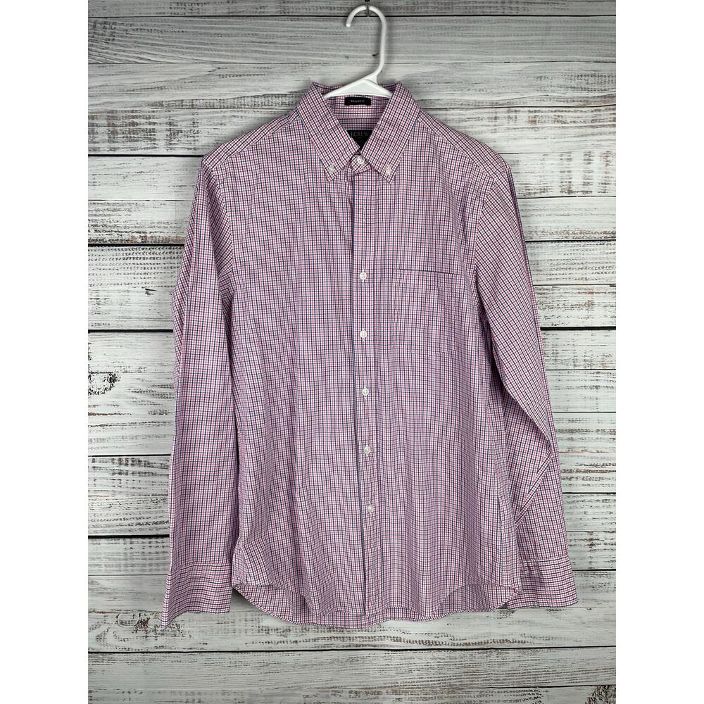 J.Crew Men’s Classic Fit Flex Washed Pink Blue Plaid Button Down Shirt Small NEW